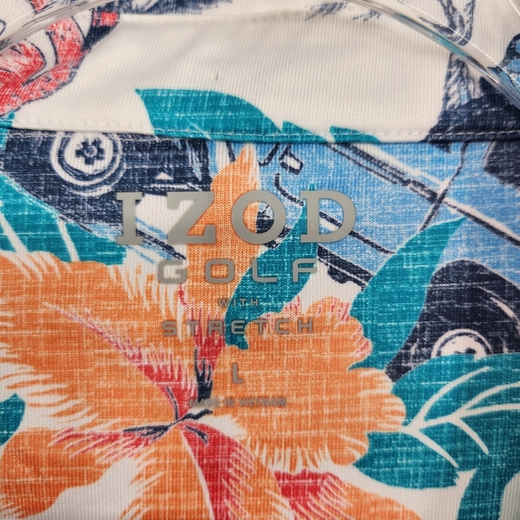 Izod Golf Stretch Polo Shirt Mens Size Large Tropical Short Sleeve Flamingo Car - Picture 4 of 7